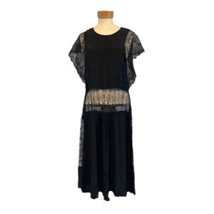 Silvian Heach Black Lace Inset Midi Dress